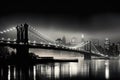 a bridge with lights in the distance and city lights at night