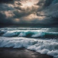 AI generated illustration of an ocean view under cloudy sky as storm approaches