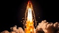 AI generated illustration ofa big orange rocket launching against a dark sky Royalty Free Stock Photo