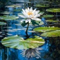 AI generated illustration of an oil painting of a pristine white water lily Royalty Free Stock Photo