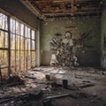 AI generated illustration of an old, abandoned factory with graffiti on the wall Royalty Free Stock Photo