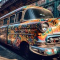 Old classic car as a train covered in graffiti Royalty Free Stock Photo