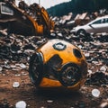 AI-generated illustration of an old metal sphere in a wrecking yard Royalty Free Stock Photo