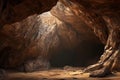 AI generated illustration of an open cave entrance illuminated by a warm, natural light Royalty Free Stock Photo