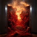 AI generated illustration of open doors to hell with burning orange flames Royalty Free Stock Photo