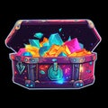 AI generated illustration of an open trunk filled with a variety of vibrant crystals and gemstones