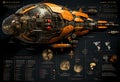 AI generated illustration of an orange futuristic space battleship