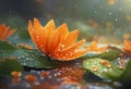 AI generated illustration of an orange lotus in the rain