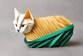AI generated illustration of an origami papercraft in the form of a cat