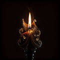 AI generated illustration of an ornamented candle illuminating the dark