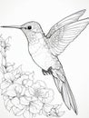 AI generated illustration of an outline art a hummingbird for colouring books