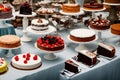 AI generated illustration of an overhead view of a table filled with a selection of cakes Royalty Free Stock Photo