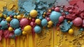 AI generated illustration of paint-dripping, small balls on a structured wall Royalty Free Stock Photo