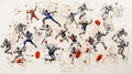 A painting of a collection of football positions including shoulder pads, and a helmets
