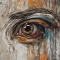 AI generated illustration of a painting of an eye with brown iris