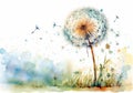 AI generated illustration of a painting of a single dandelion in bloom