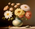 AI generated illustration of a painting of a vase filled with a bouquet of flowers