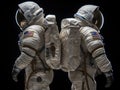 AI generated illustration of a pair of astronauts in white space suits on a dark background