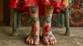 Vivid East Asian Lantern Tattoos on Feet - AI generated digital art