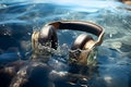 AI generated illustration of a pair of headphones floating in a body of water