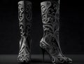 AI generated illustration of a pair of stylish boots with a floral pattern on a dark background