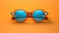 AI generated illustration of a pair of sunglasses resting on a bright orange background