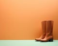 AI-generated illustration of a pair of western-style cowboy boots resting on a vibrant background