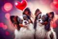 AI generated illustration of Papillon dog couple in love - Valentine's concept