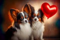 AI generated illustration of papillon dogs in love