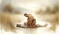 Parable of the Good Samaritan. 13th Parable of Jesus Christ. Watercolor Biblical Illustration Royalty Free Stock Photo