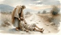 Parable of the Good Samaritan. 13th Parable of Jesus Christ. Watercolor Biblical Illustration Royalty Free Stock Photo