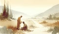 Parable of the Good Samaritan. 13th Parable of Jesus Christ. Watercolor Biblical Illustration