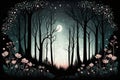 AI generated illustration of a peaceful night scene featuring a crescent moon