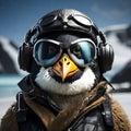 AI generated illustration of a penguin wearing aviator goggles and a leather jacket