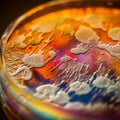 AI generated illustration of a Petri dish with numerous colorful paint bubbles on it Royalty Free Stock Photo