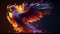 AI generated illustration of a phoenix with flaming wings on the black background