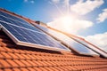 AI generated illustration of photovoltaic solar panels installed on a tiled roof Royalty Free Stock Photo