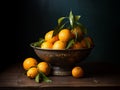 AI generated illustration of a pile of fresh, ripe oranges in a ceramic bowl