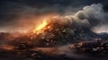 AI generated illustration of a pile of garbage burning in the night sky, creating a haunting scene Royalty Free Stock Photo
