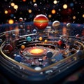AI generated illustration of a pinball game with planets and stars