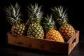 AI generated illustration of pineapples in a wooden box Royalty Free Stock Photo