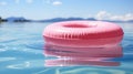 AI generated illustration of A pink pool raft bobbing in a peaceful turquoise water