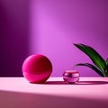 AI generated illustration of a plant next to a pink glass bowl filled with water on a table Royalty Free Stock Photo