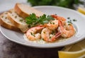 AI generated illustration of a plate of cooked shrimp with herbs Royalty Free Stock Photo