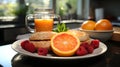 AI generated illustration of a plate of cookies with raspberries and orange for breakfast Royalty Free Stock Photo