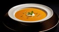 AI generated illustration of a plate filled with a delicious soup with a dark background