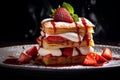 AI generated illustration of a plate of fresh and delicious waffles served with strawberries Royalty Free Stock Photo