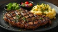 a steak, mashed potatoes and a salad on a plate Royalty Free Stock Photo