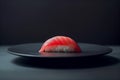 AI generated illustration of a plate of sushi on a dark surface Royalty Free Stock Photo