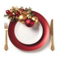 AI generated illustration of a plate on the table set with Christmas decorations Royalty Free Stock Photo